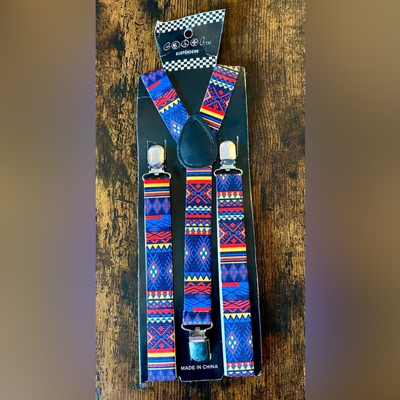 NWT Aztec Print Suspenders Y-Back Adjustable 1” Unisex - Picture 5 of 6